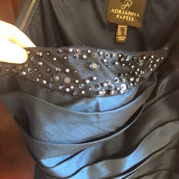 Mardigras gown Adrianna Papell one strap teal blue dress - Picture 10 of 13